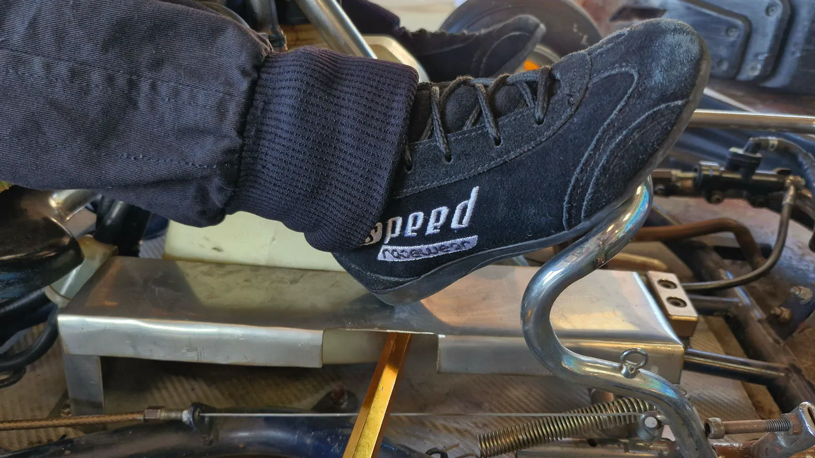 Enea’s junior kart with custom footrests and repositioned pedals for better reach.